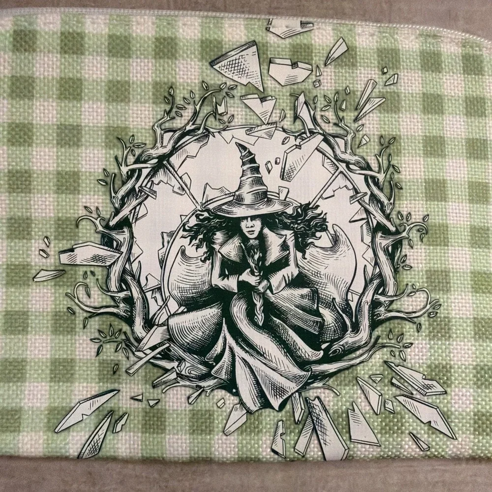 Yoobi Wicked Katie Kime Pencil Case Pink & Green Gingham Pattern Witchy NWT